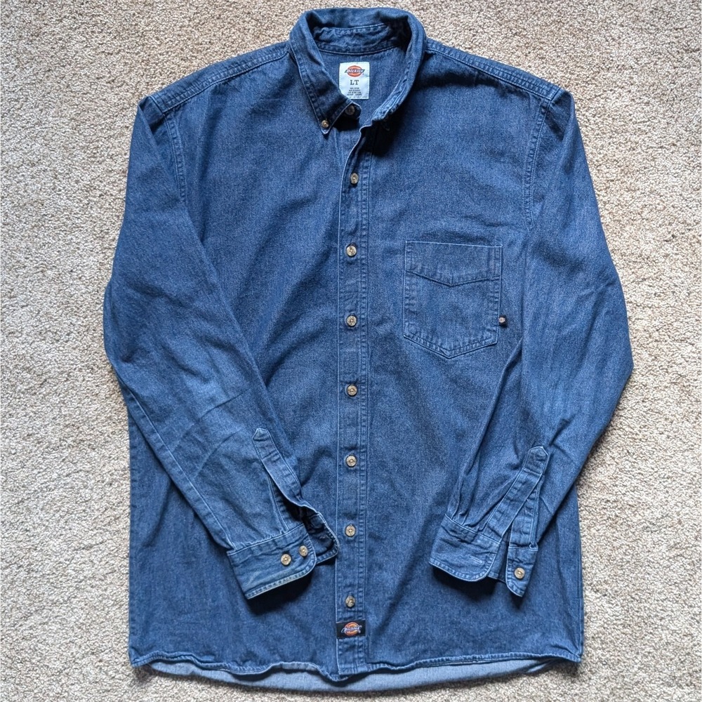 Dickies Mens Large Tall Denim Long Sleeve Button Down Shirt Western Y2K Cowboy